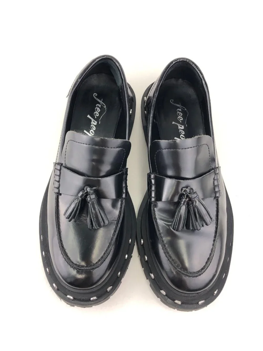 Free People Teagan Tassel Black Leather Loafers 7.5